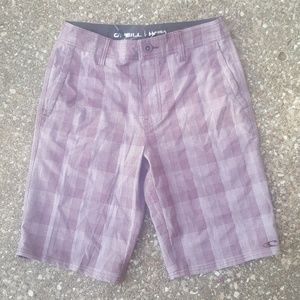 O'Neill Hybrid Maroon Plaid Land Water Shorts 28